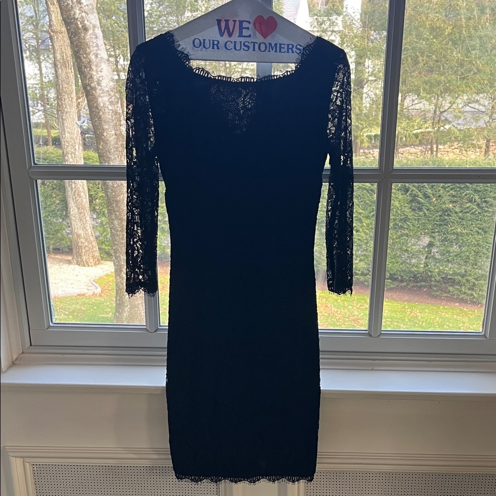 Diane Von Furstenberg Black Lace Long Sleeve Dress